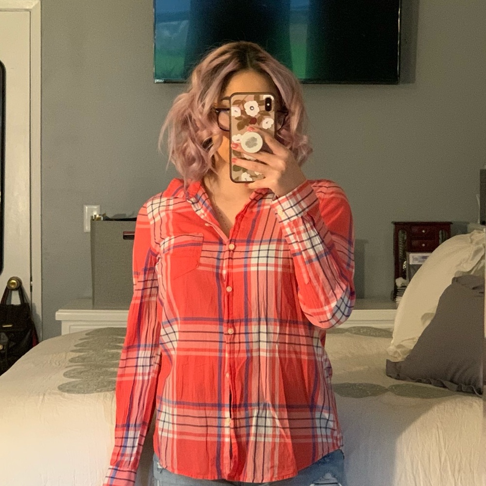 Woman’s pink flannel long sleeve